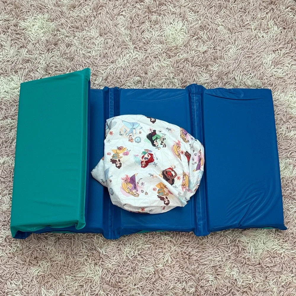 Kids' Blue and Teal Foldable Nap Mat with Princess Cover
